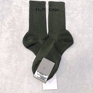 Balenciaga Logo Men's Tennis Socks Khaki Green/Black Size Large  New With Tag
